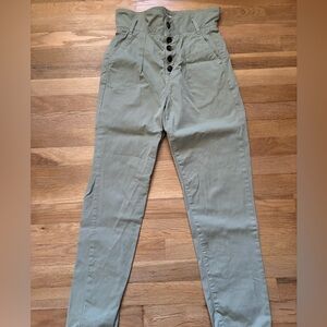 Sezane Leandro Light Green Sage Chino Cotton High Waisted Trouser Pants Size 34